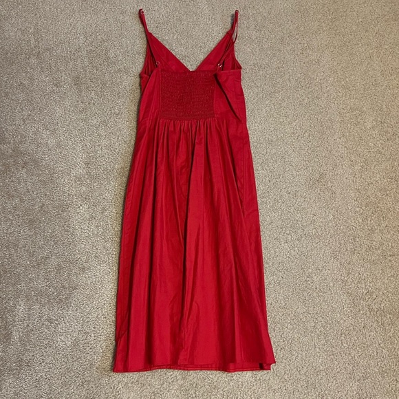 Express Asymmetrical Button Front Midi Dress in Red - Picture 5 of 5